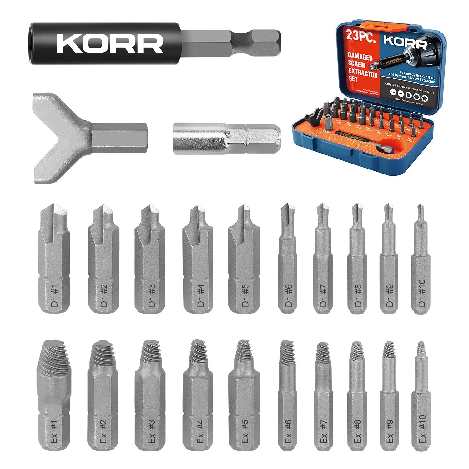 KORR Tools KIBPP030 23pc Screw Extractor Set Quickly Removing Stripped, Broke...