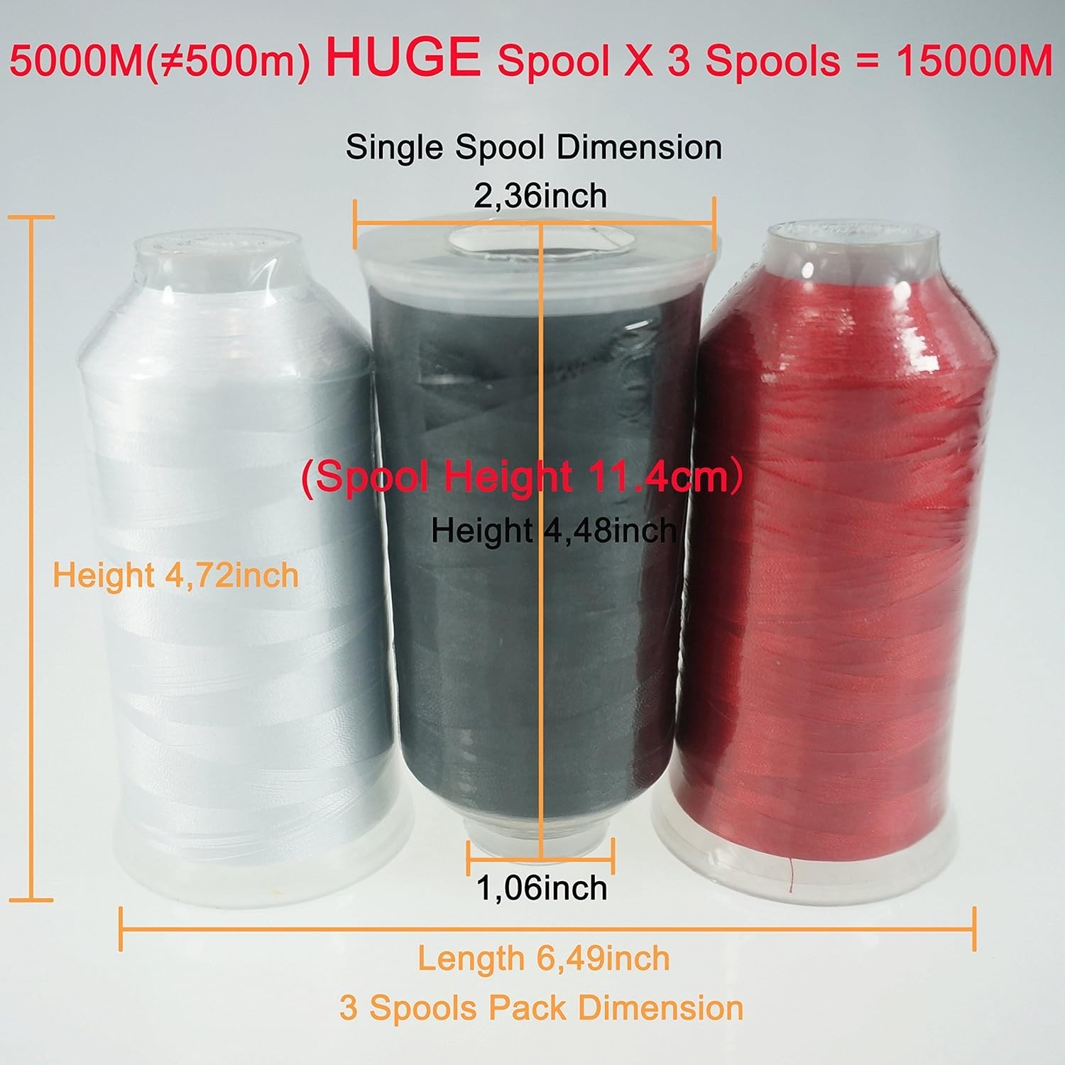 Value Pack: 3 Large 5000M Polyester Embroidery Threads - Color Fast & Durable