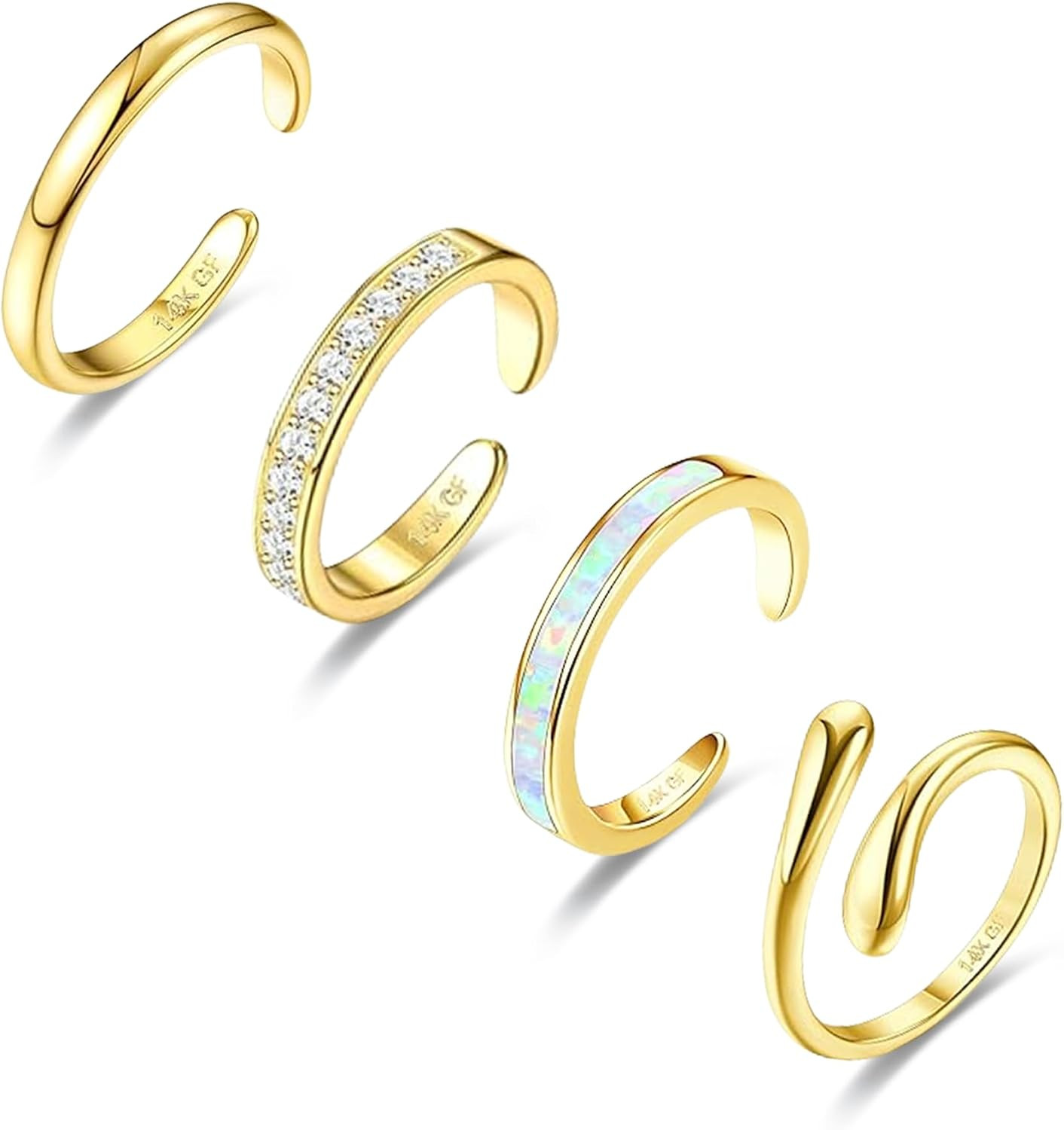 4PCS Toe Rings for Women Gold Adjustable 14K Gold Filled Toe Ring Set Simple Cut