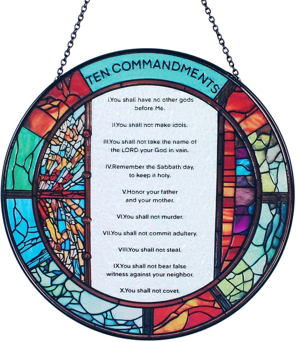 Ten Commandments Stained Glass Suncatcher Christian Window Decor Religious Gift