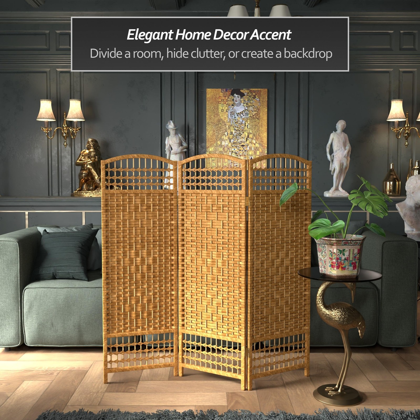 4 ft. Short Fiber Weave Folding Screen - Light Beige - 3 Panels 3 Panel
