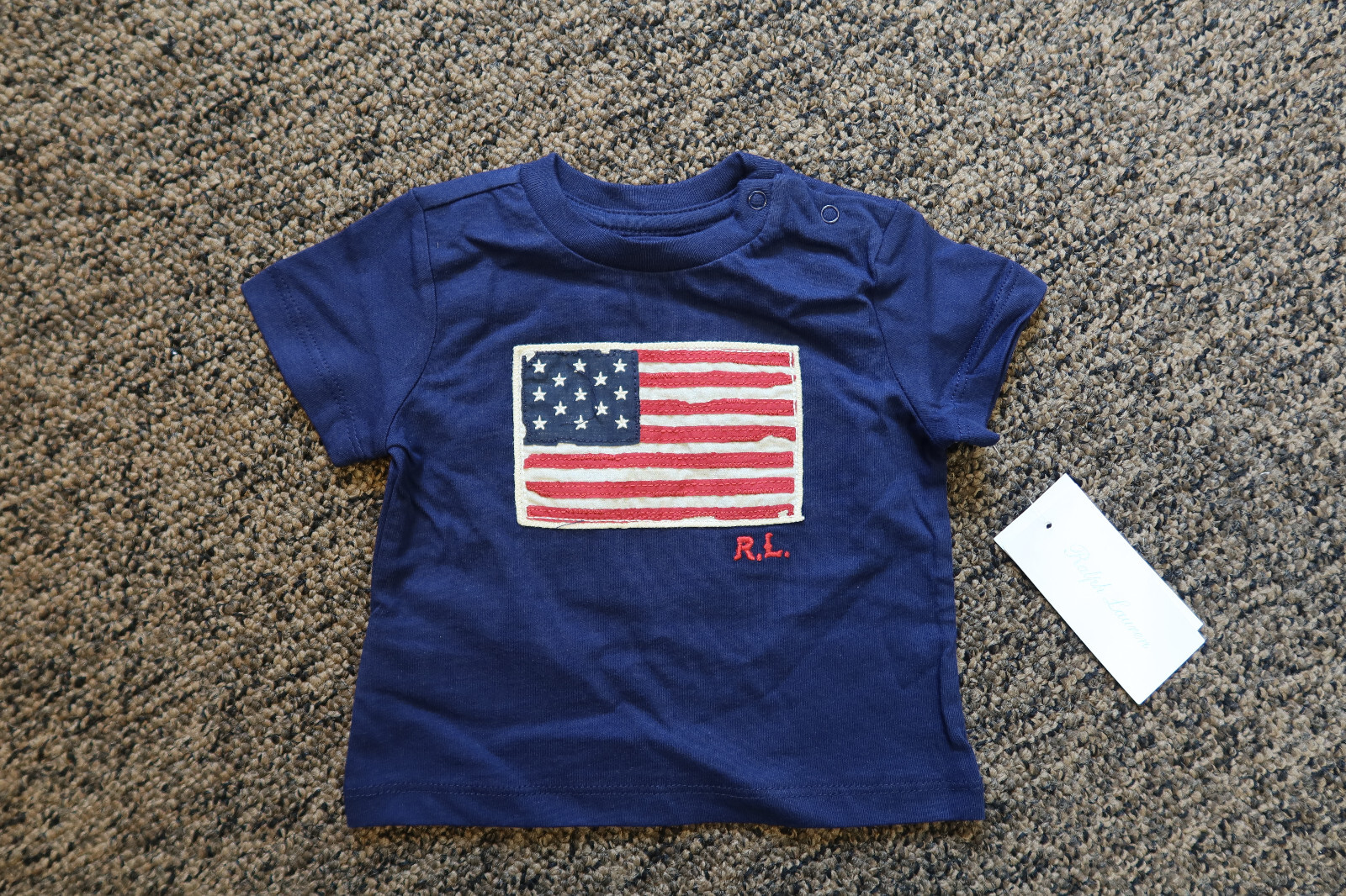 New Ralph Lauren Baby Boy's American Flag T-Shirt - Size 12M - Navy Blue
