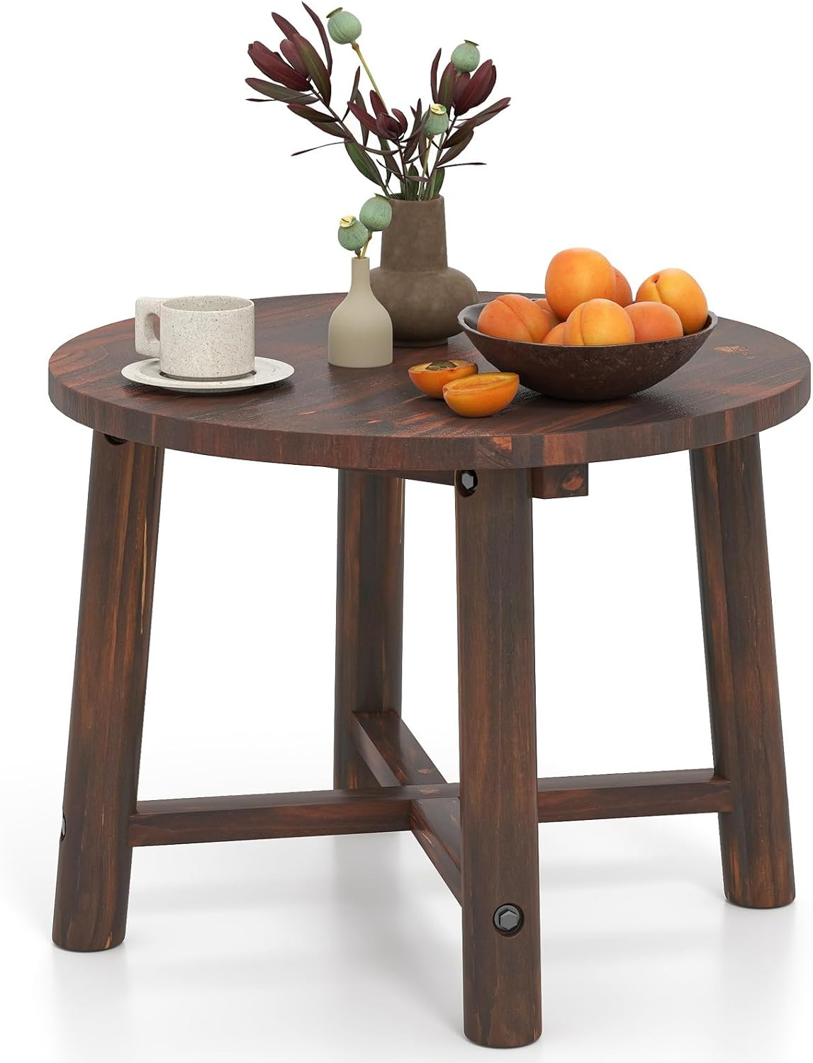 Outdoor Wood Side Table, round Patio End Table Coffee Table for Garden, Deck, Po