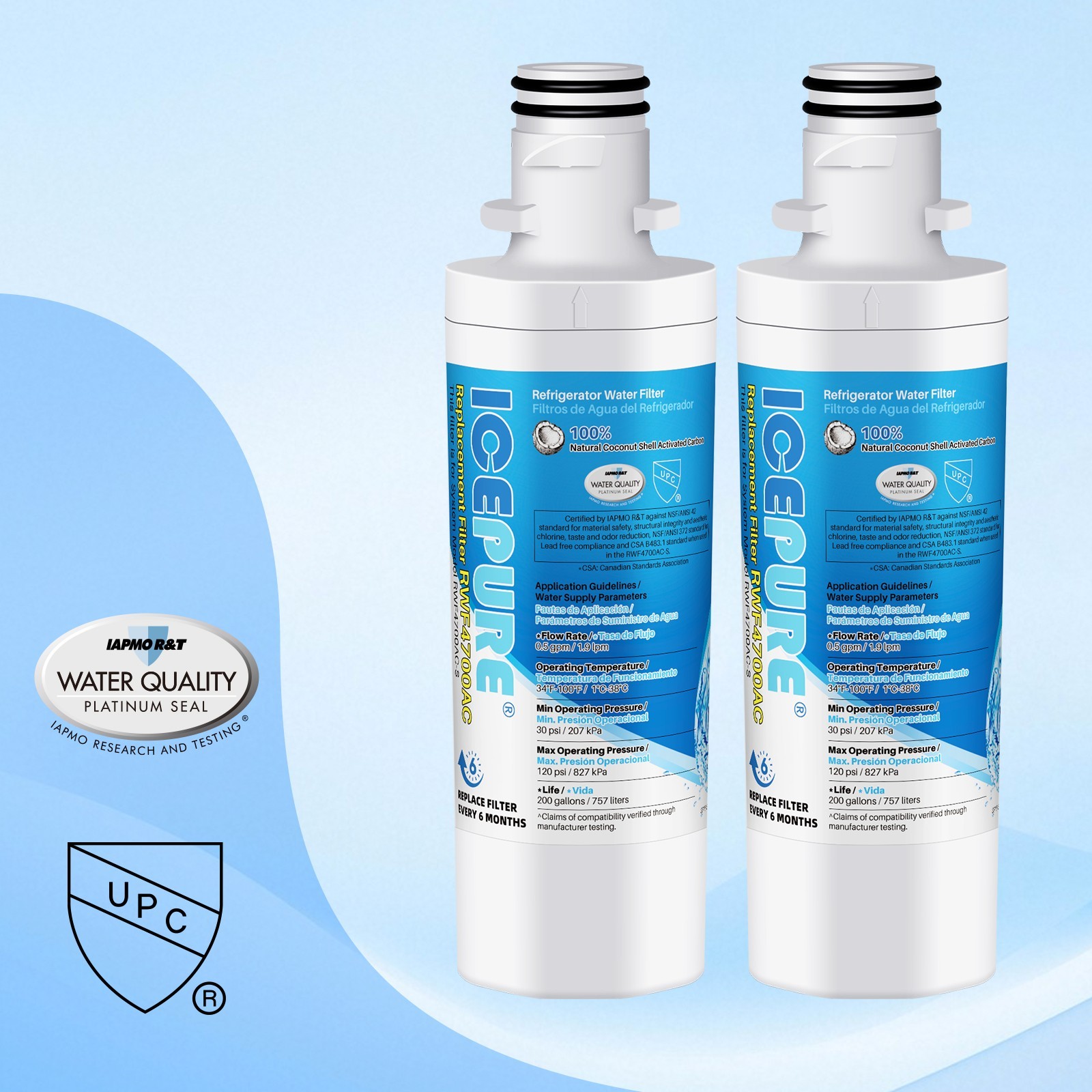 2PACK Fit For LG LT1000 lfxs26973d LMXS28626S LMXC23796S Water Filter Cartridge