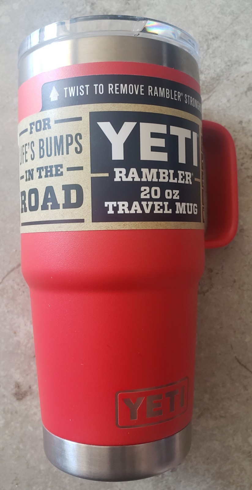 YETI 20 Oz Rambler Travel Mug Limited Ed(RESCUE RED)STRONGHOLD LID New With Tag