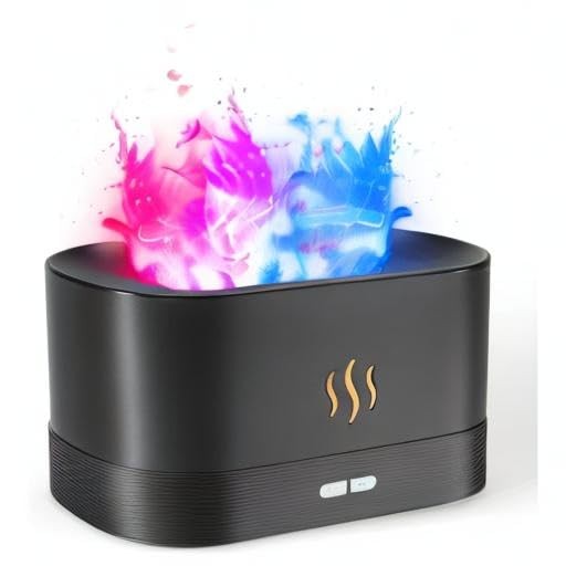 Colorful Flame Air Aroma Diffuser Humidifier, 180ml Classic Flame, Black
