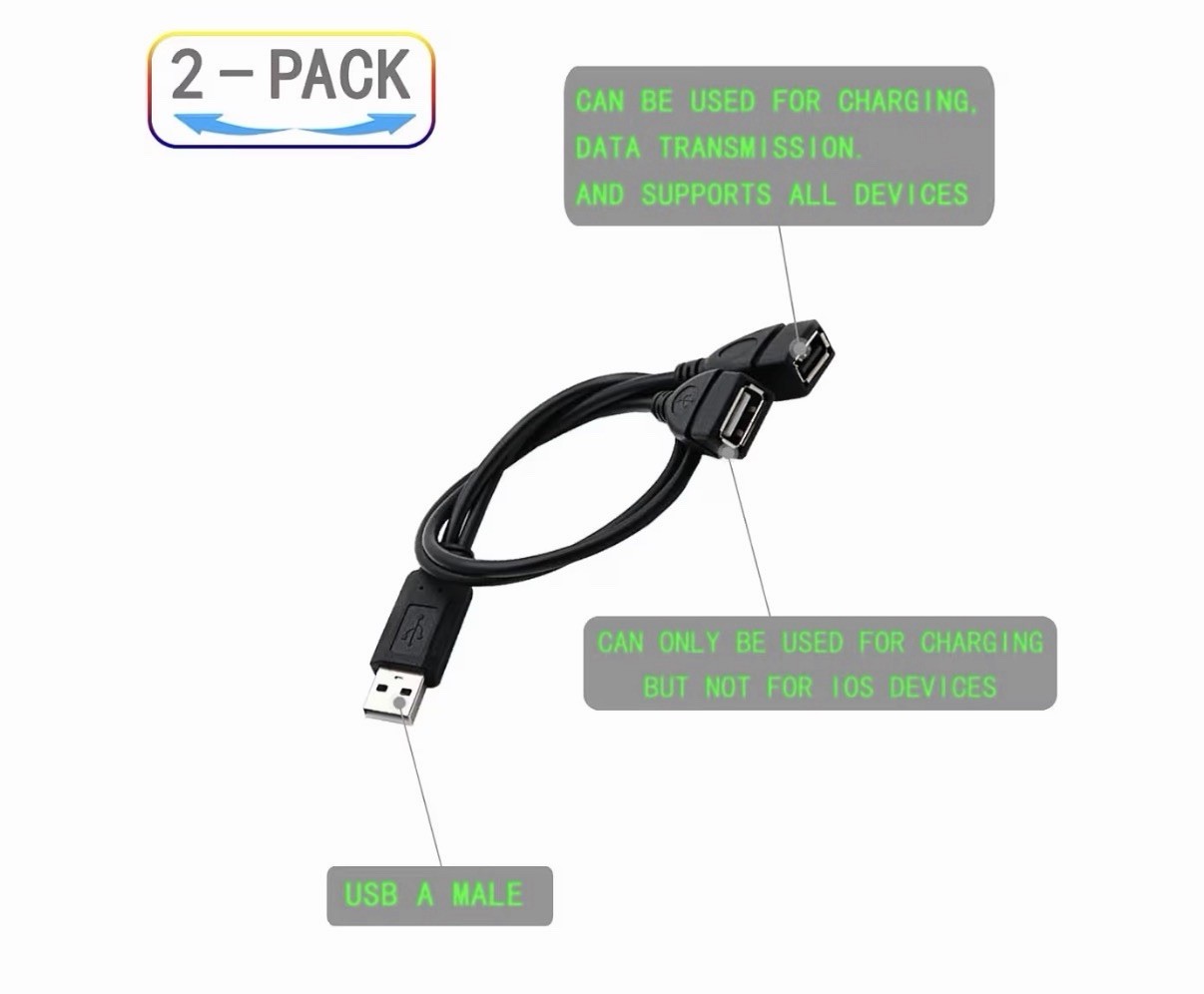 USB 2.0 A Male To 2 Dual USB Female Jack Y Splitter Hub Power Adapter Cable Lot