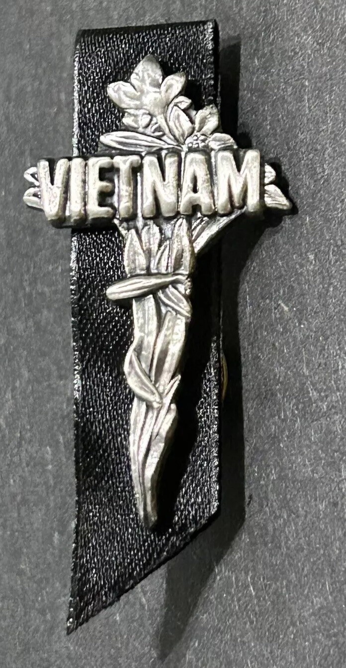 Vietnam Flower Memorial Cross Pin