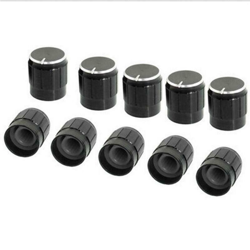 10Pcs Black Knob Cap Aluminum Alloy Potentiometer Rotary Shaft 15x17mm WH148