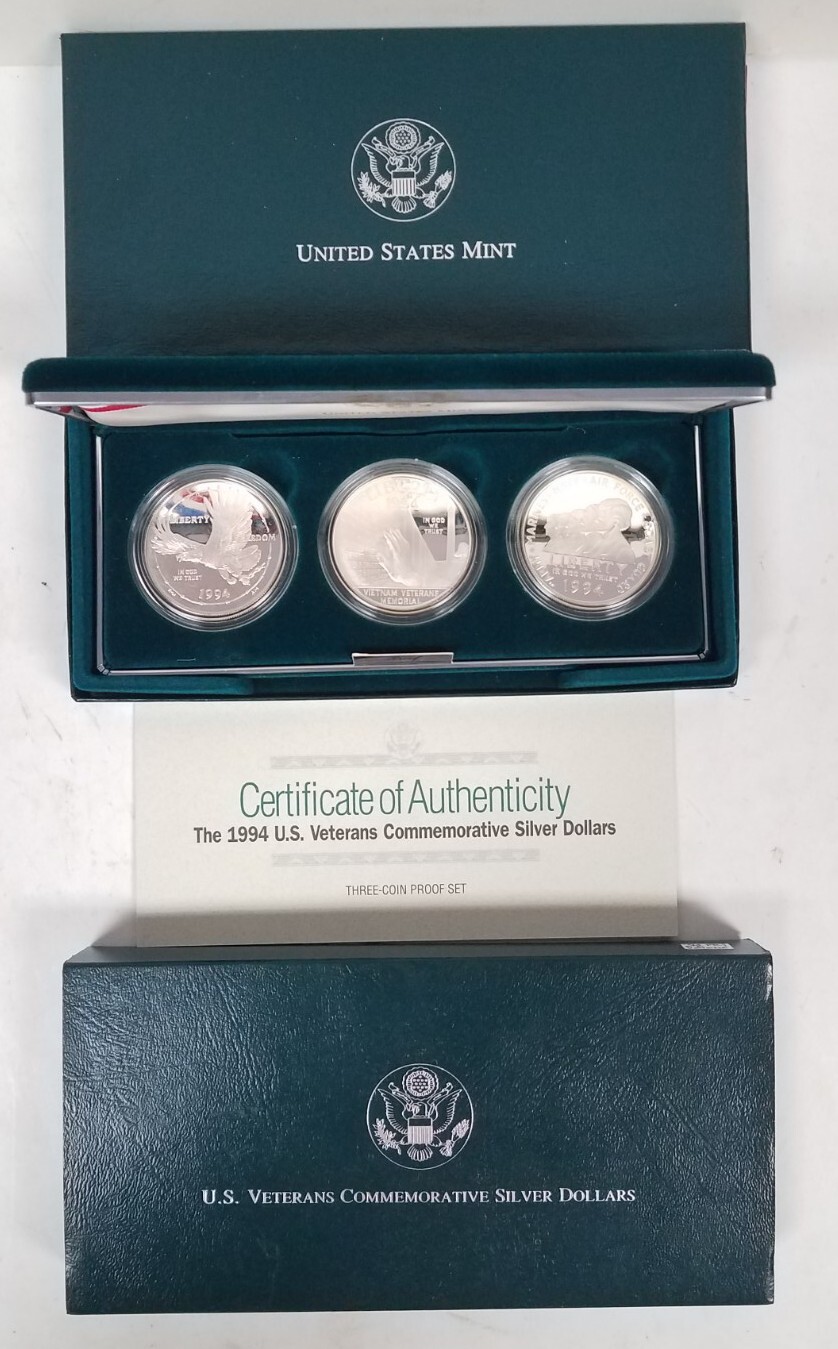 CS0394PVSCiO U.S. MINT COMMEM 3 COIN YEAR 1994-P VETERANS PROOF $ SET TONED OGP!