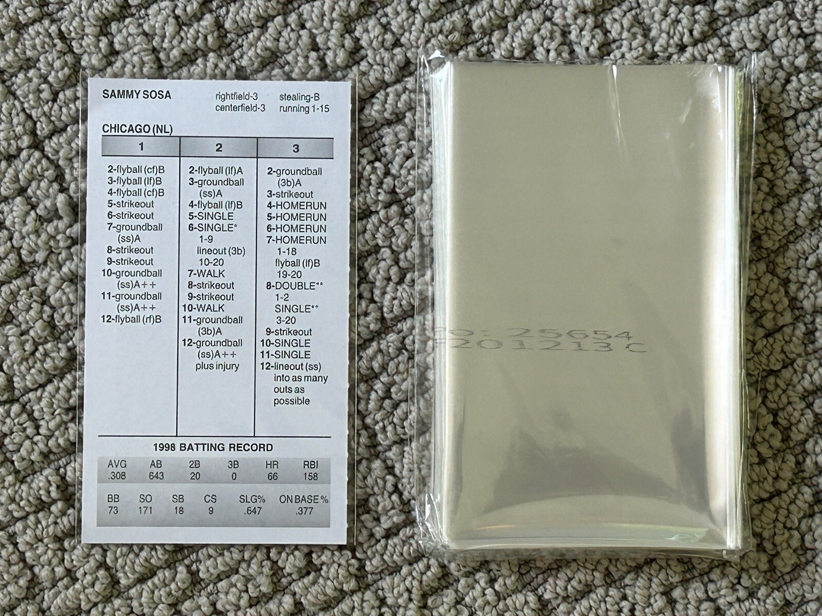 Lot of 5 Strat-O-Matic Baseball Player Card Sleeves (5 x 100 Sleeves/item)!