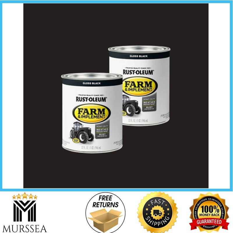 Rust-Oleum 280104 Gloss Farm Implement Paint Black 1 Qt 2-Pack Tractor Equipment