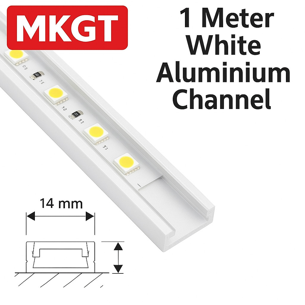 MKGT 1 Meter White Aluminium Channel For 5050 LED Strip Light Cover PVC Profile