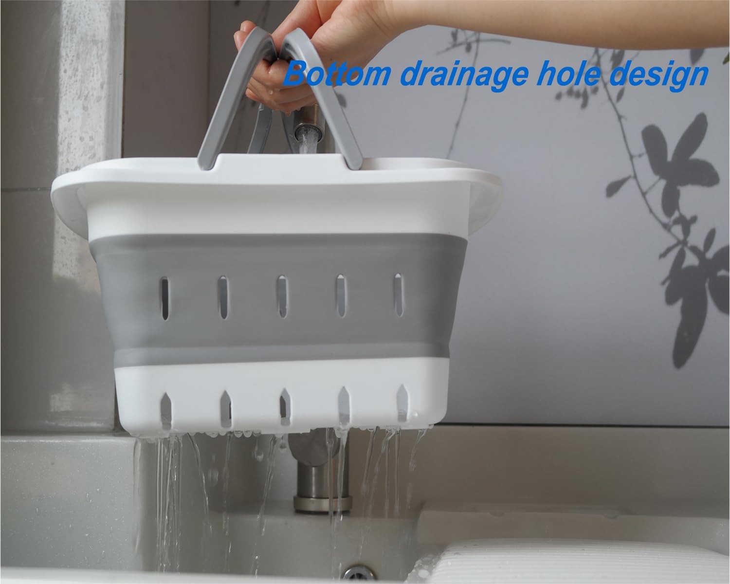 MINDFARGE Portable Folding Plastic Bath Caddy with Handle, 1 pack, Grey