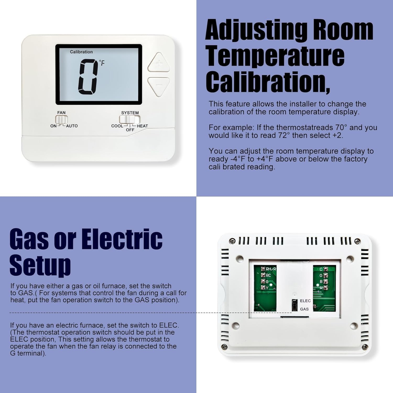 Versatile Non-Programmable Thermostat for Single-Stage Systems - White Display
