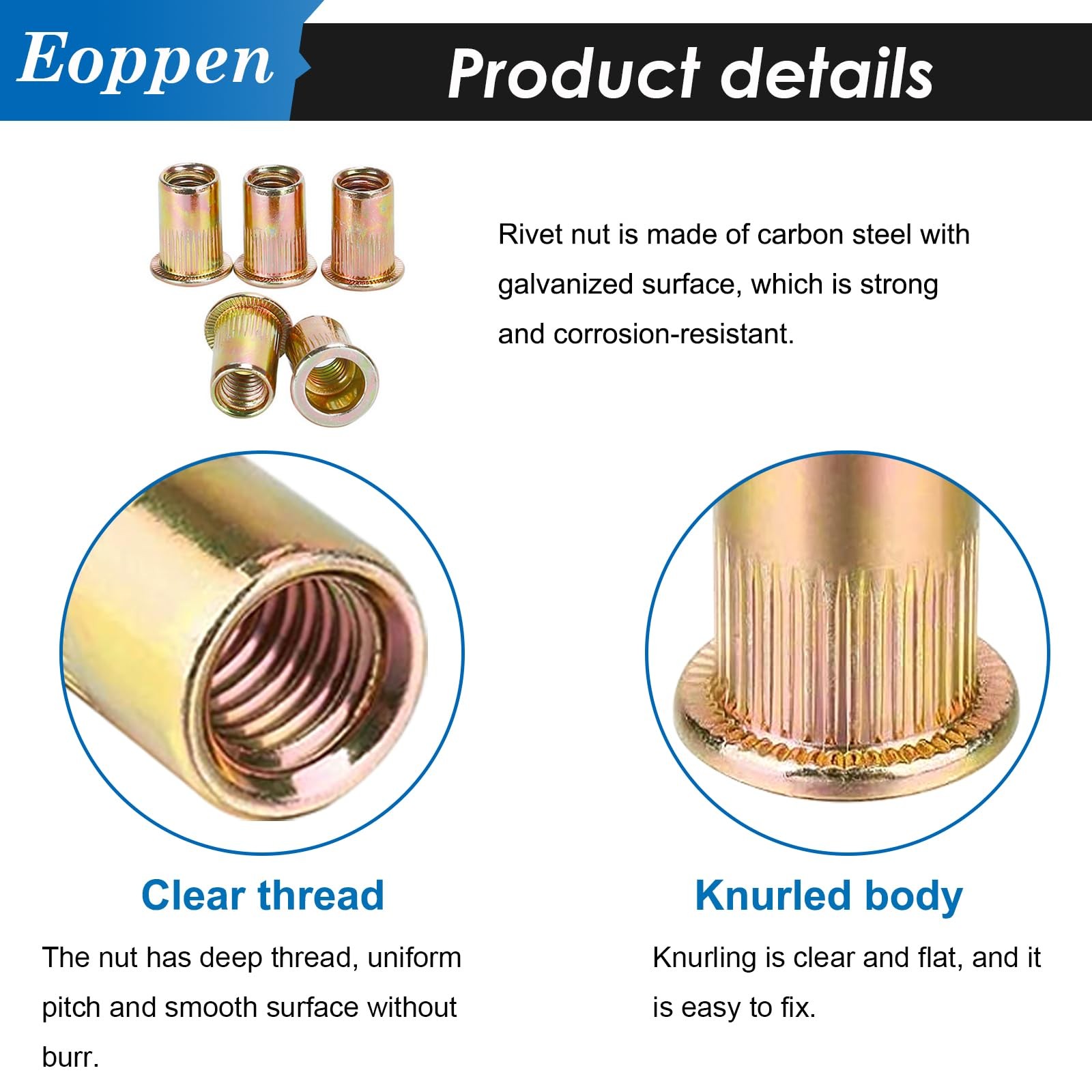 Eoppen 50Pcs M6 Rivet Nuts with Hand Nut Tool, Tool