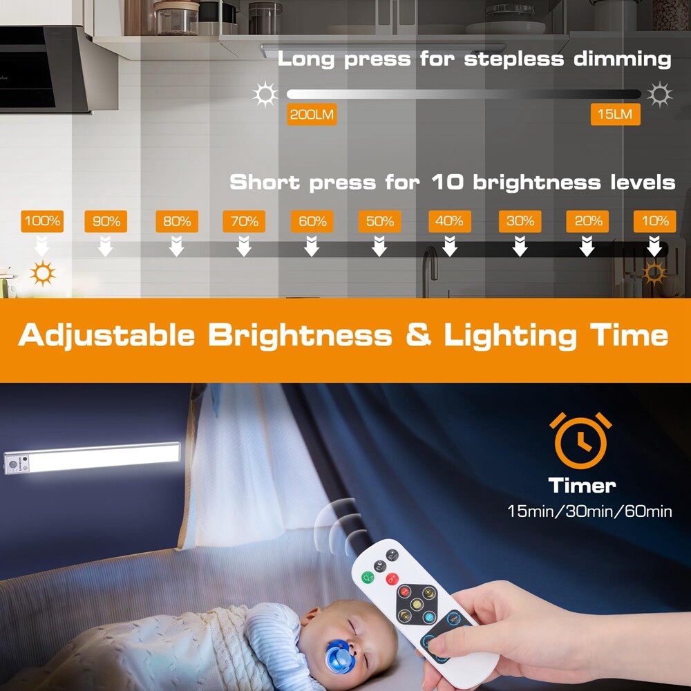 2 Pack 78LED Under Cabinet Lighting, Motion Sensor Light with Remote Control