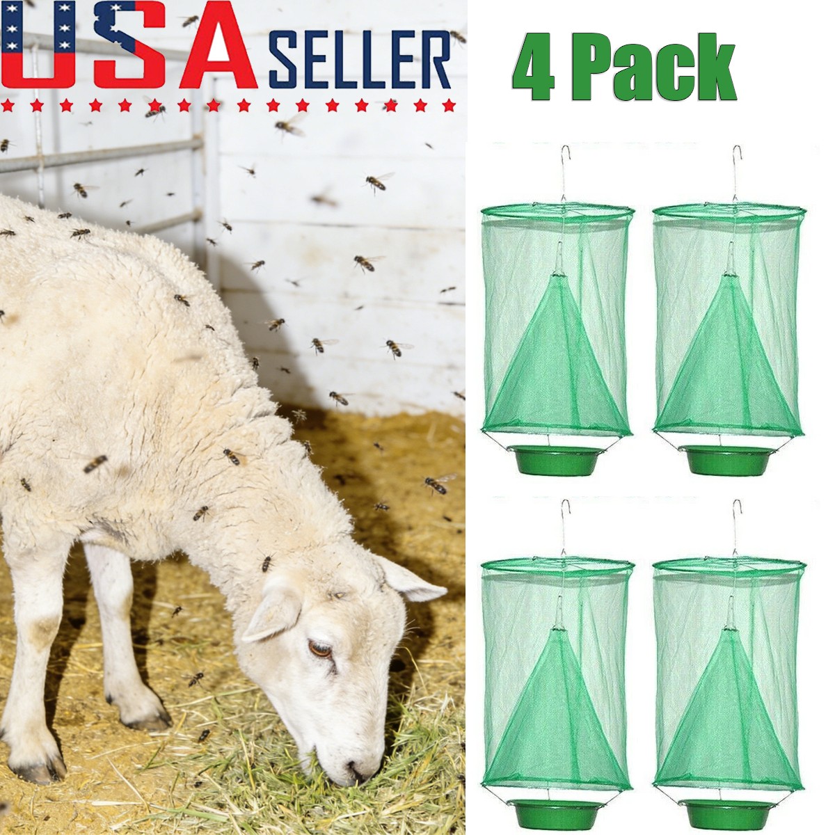 4 X Fly Trap Ranch Reusable Catcher Killer Cage Net Pest Bug Catch Hanging Horse