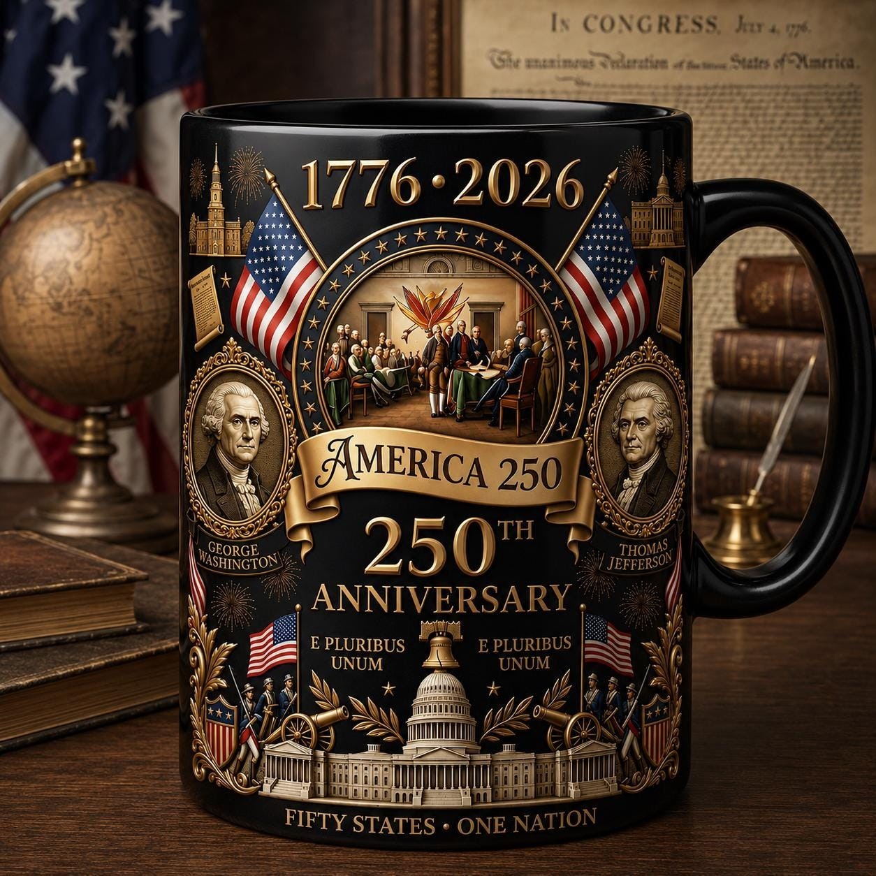 USA 250th Anniversary Ceramic Mug, We The People Patriotic Coffee Cup 1776–2026