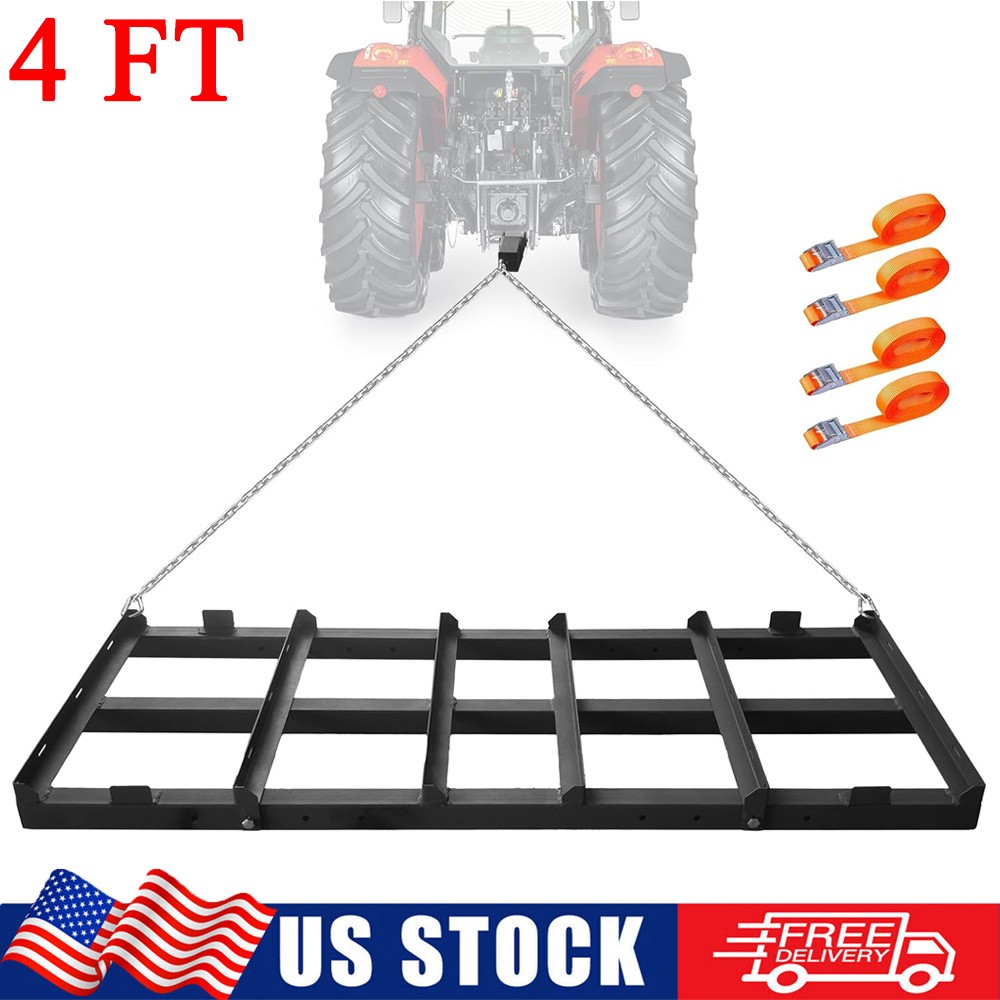 4 FT Drag Harrow Driveway Grader Heavy Duty Tow Behind Lawn Rake for ATV, UTV