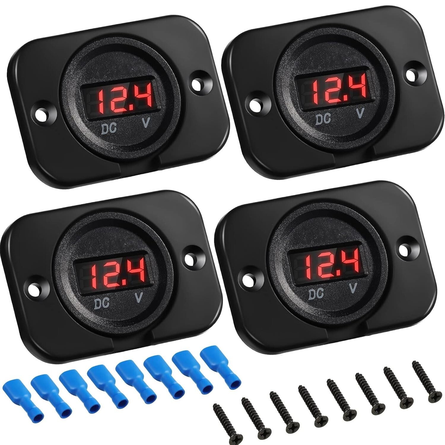 4 Pieces Red Dc 12v 24v Voltage Meter LED Digital Waterproof Panel W/ Terminals
