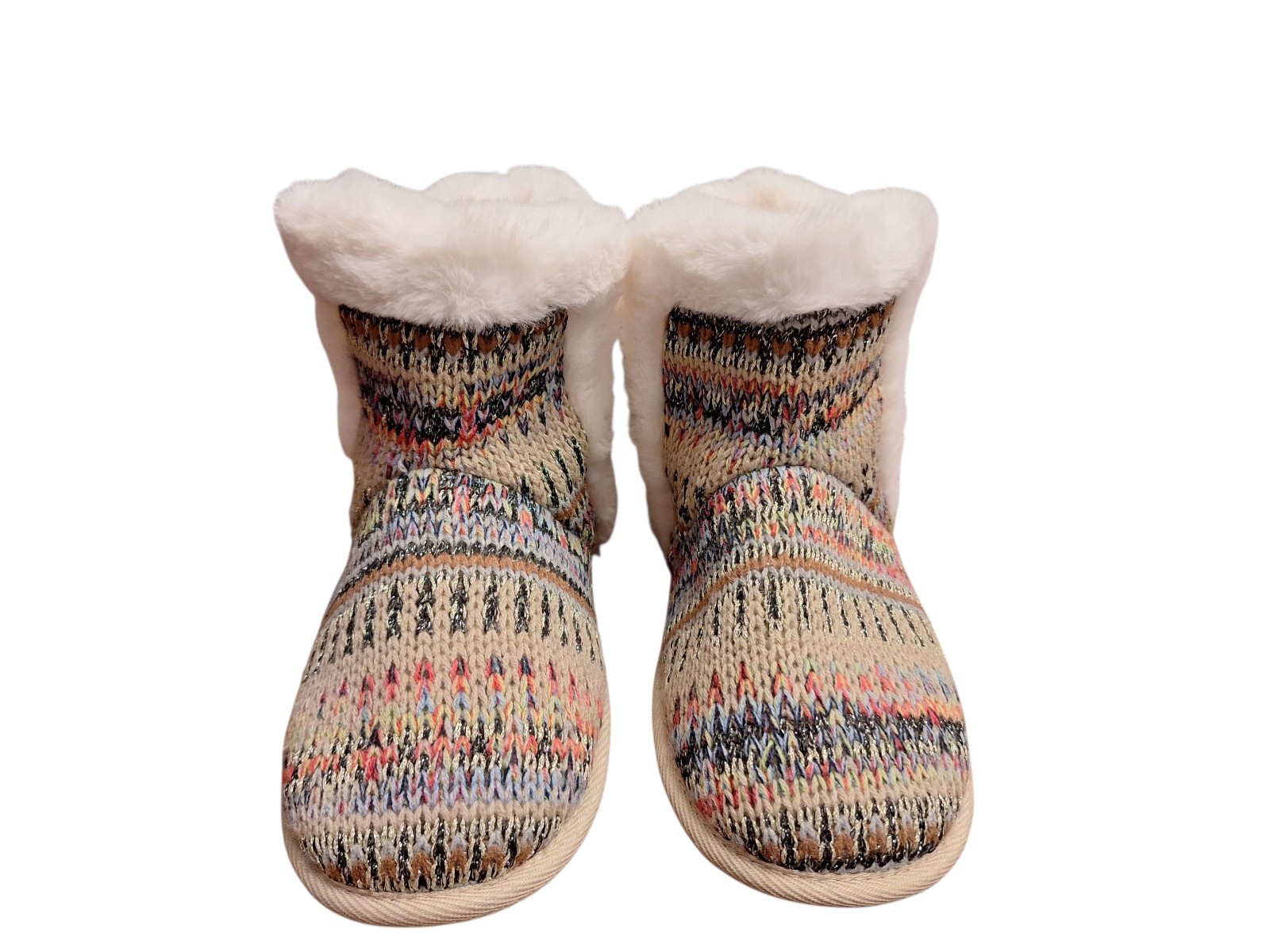 St John's Bay Booties Fur Lined Multicolored Woven Rubber Bottom MED NEW