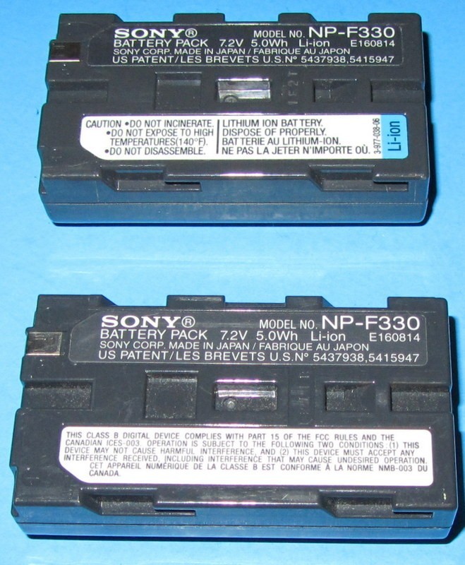 SONY NP-F330 LOT OF TWO (2) GENUINE SONY Used InfoLITHIUM Batteries NO RETURNS