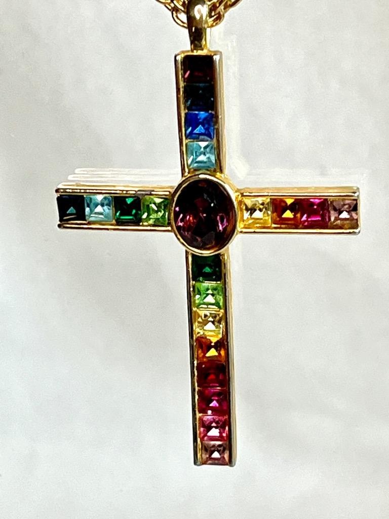 Vintage 1998 P.S. Co. Rainbow Crystal Cross pendant Necklace  #36-8