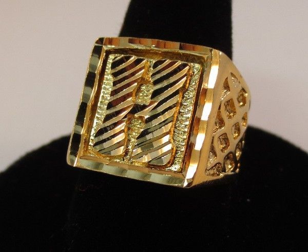 MENS 14KT GOLD PLATED BLING  LETTER H INITIAL HIP HOP RING -SIZES 8-13