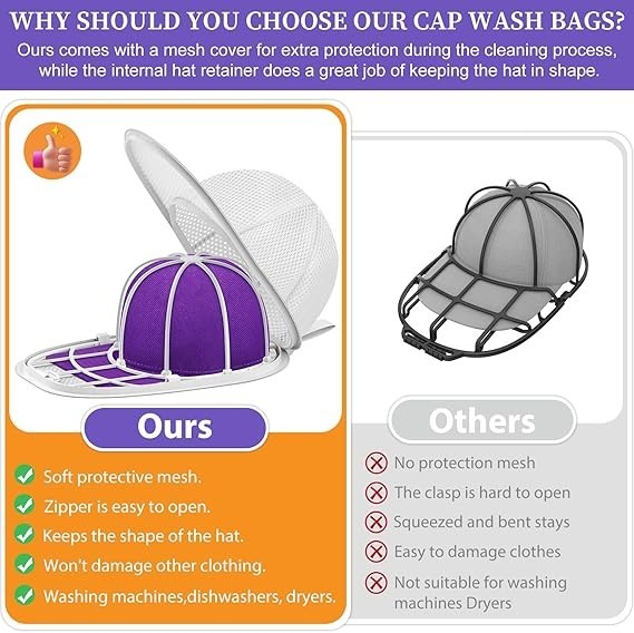 Cap Washer for Washing Machine 2 Pack Hat Protector Holder Travel Safe