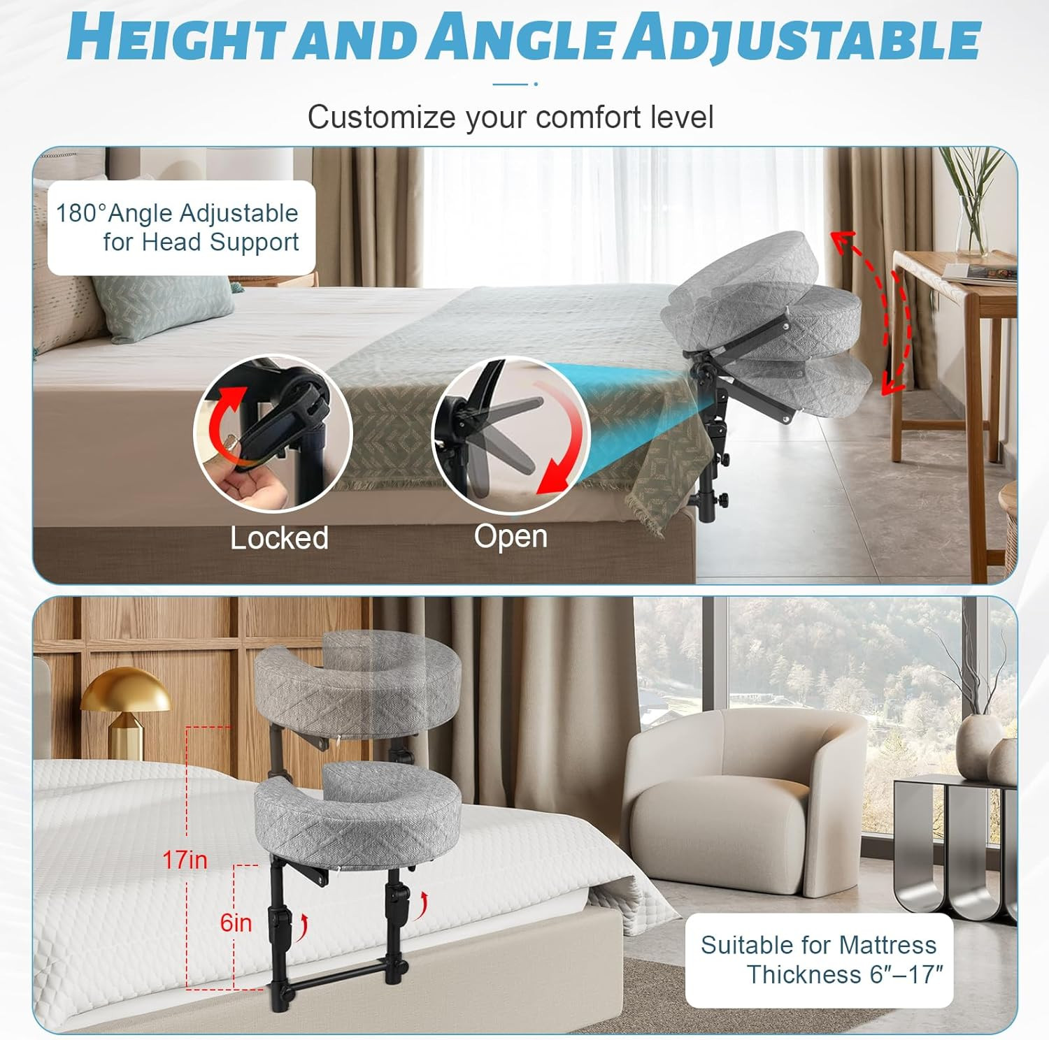 Adjustable Massage Headrest for Bed - Portable Face Cradle for Home & Spa