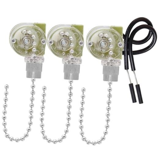 Topbuti 3 Pack Ceiling Fan Switch Zing Ear ZE-109 Two-Wire Light Switch, Silver