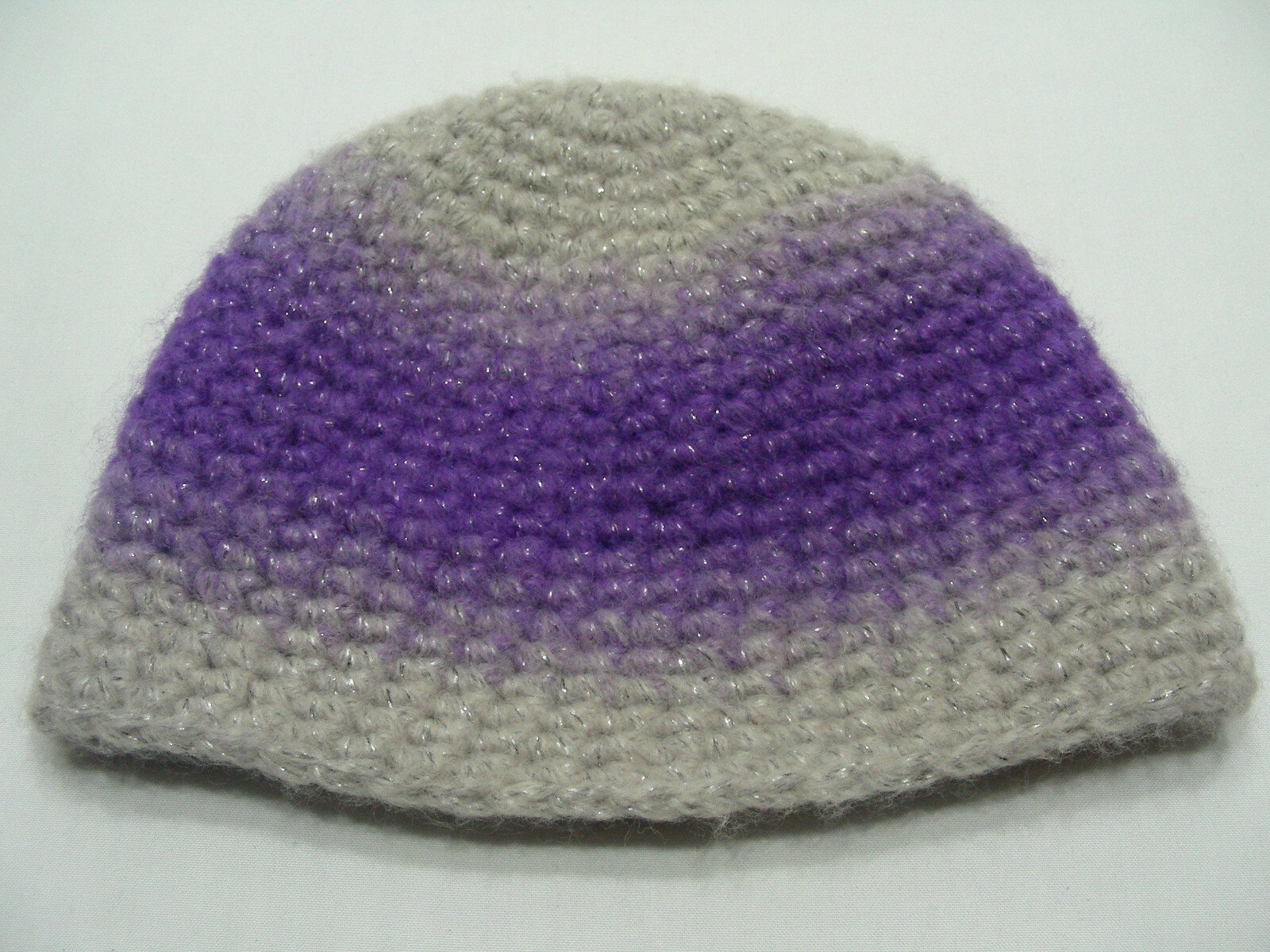 Purple & Gray with Silver Metallic Strands - Kids Size Stocking Cap Beanie Hat!