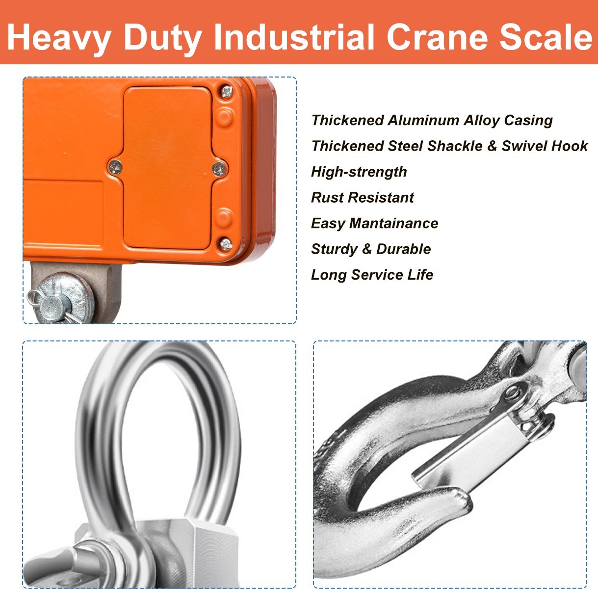 2200lbs/1000kgs Digital Hanging Scale Industrial Heavy Duty Crane Tare Function