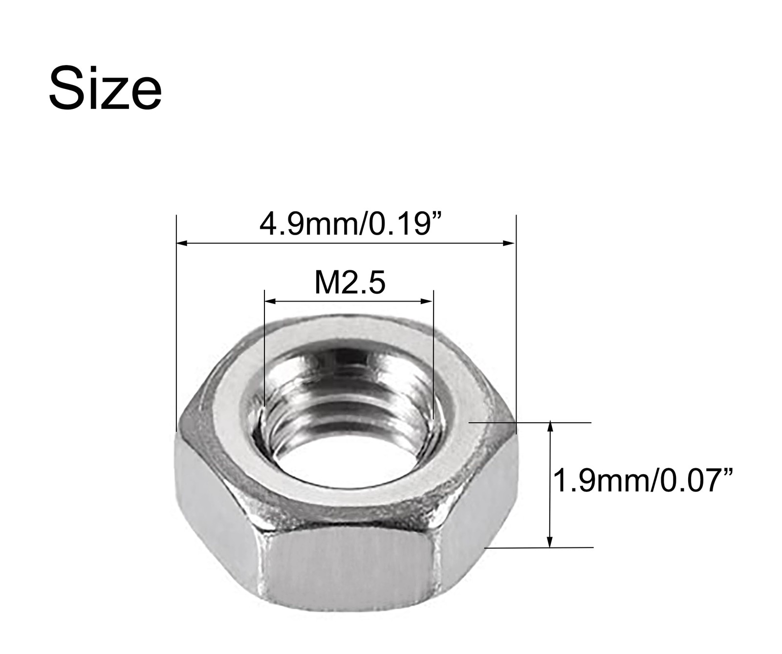 250 PCS M2.5 Stainless Steel Hex Nuts Coarse Thread Hexagon Machine Screw