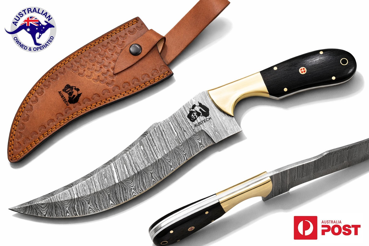 Handmade Damascus Steel 13.5 Inch Bowie Hunting Knife - Vengai Wood Handle W06B