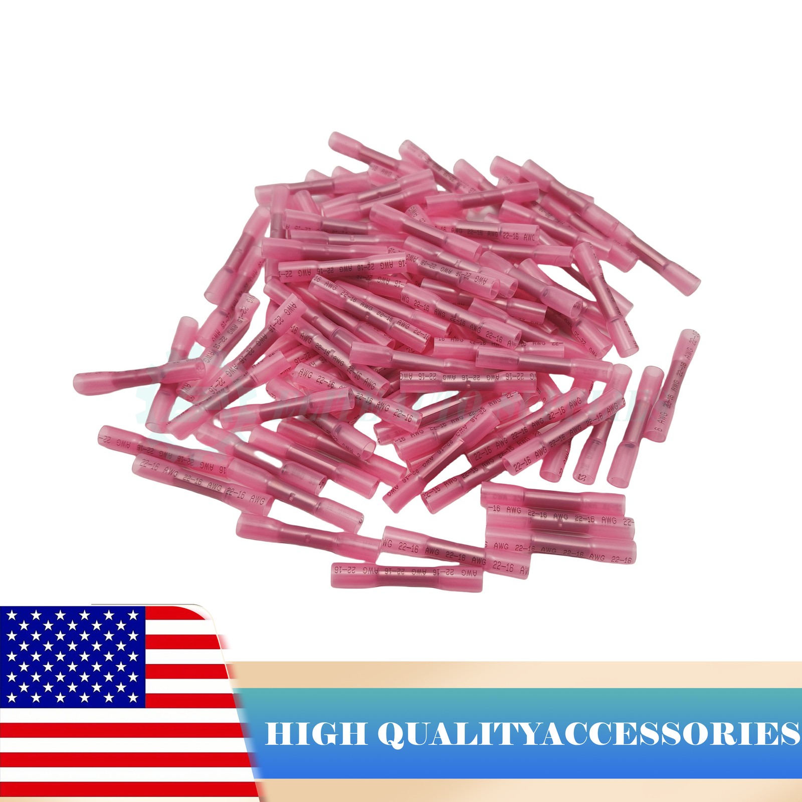 100x Waterproof Heat Shrink Wire Connectors Fit 22-16 AWG Butt Seal Terminals