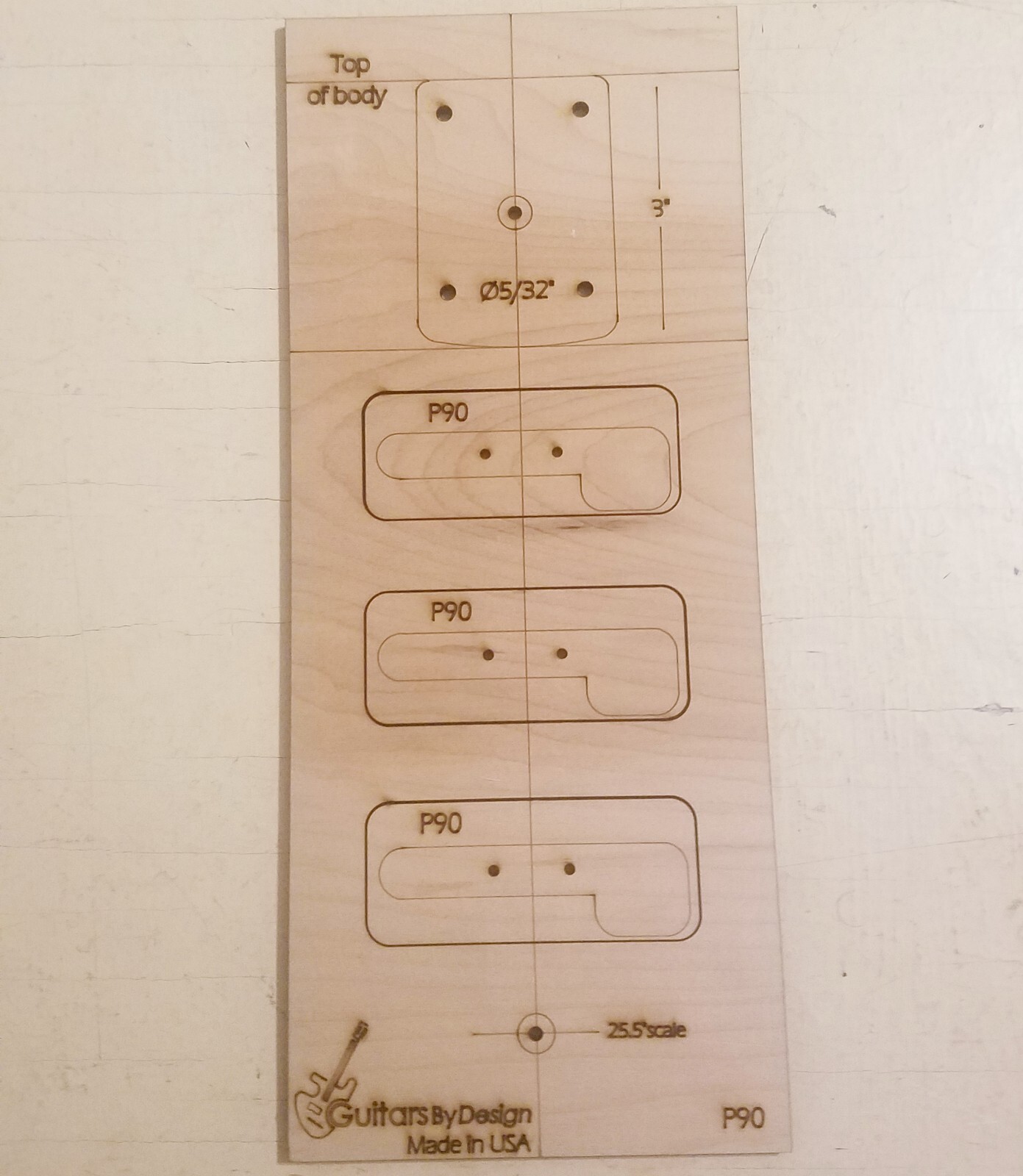 Guitar Body Pickup Route Template P90 3ply