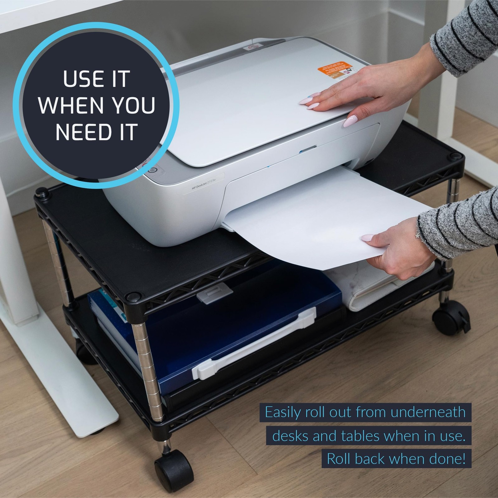 Under Desk Printer Stand with Storage 24" X 14", Printer Cart, Small Printer ...