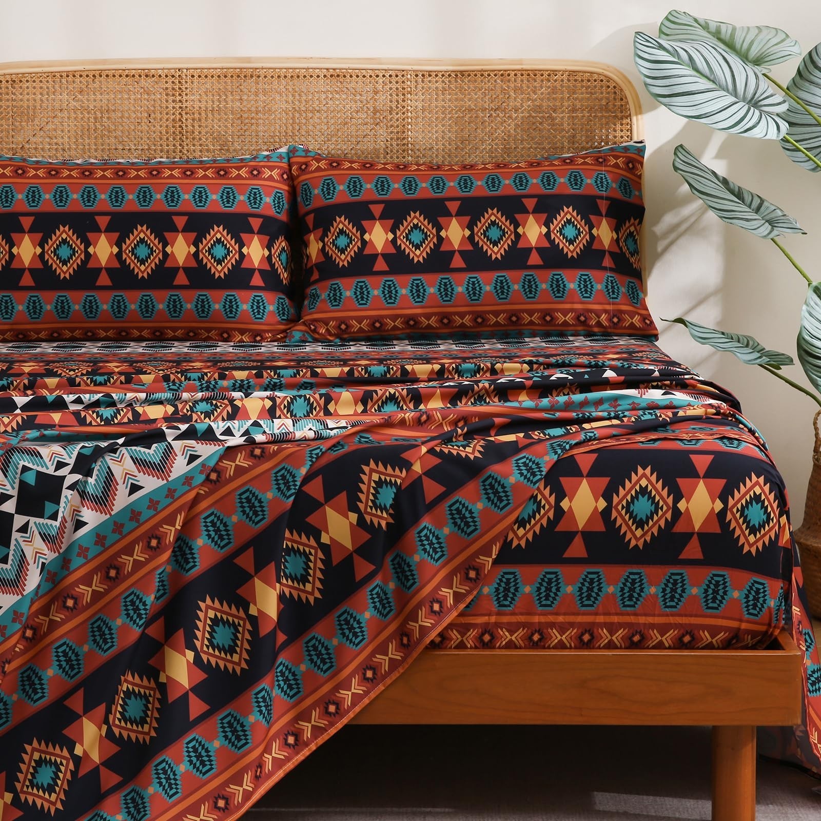 CozySmile 4 Pieces Queen Sheet Set Bohemian, Boho Sheets Soft Microfiber Deep
