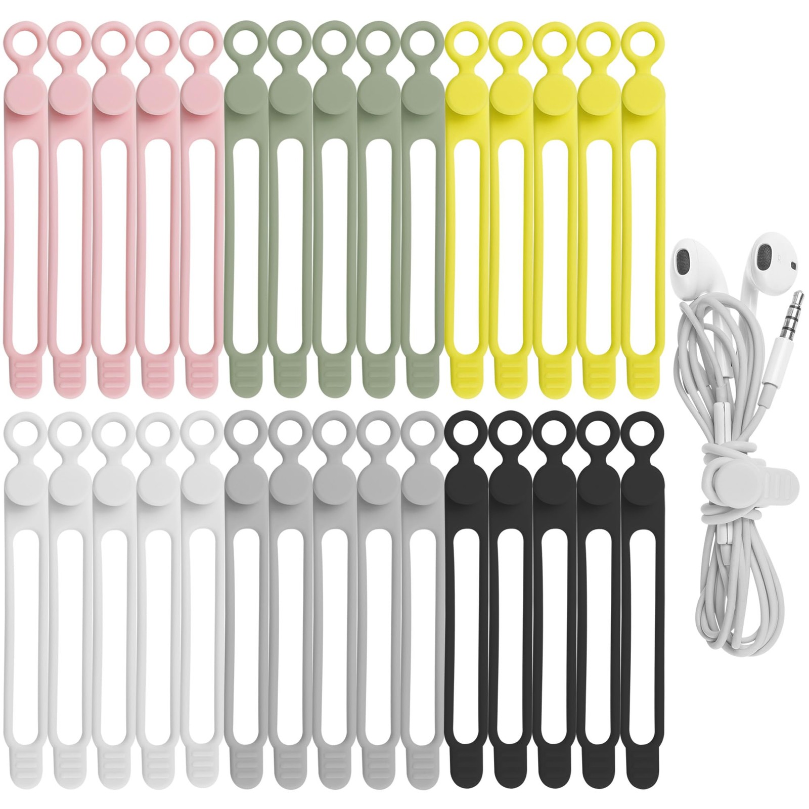 30Pcs Nearockle Silicone Cable Ties for Bundling 4.2 Inch, 30pcs-multicolor