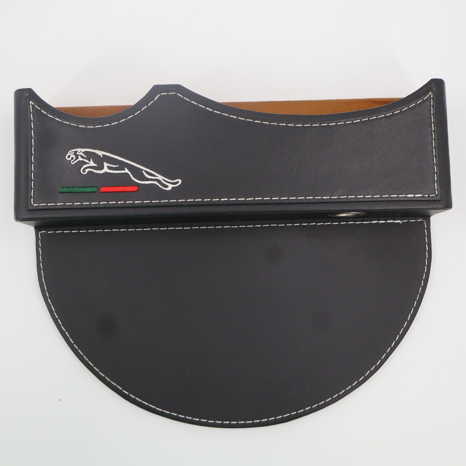 Jaguar Black Leather Car Seat Gap Filler Organizer Embroidered Logo Accessory