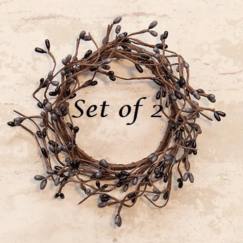 NEW Farmhouse Berry Candle Rings BLACK GRAY 2PCS Primitive Rustic 3.5" Country