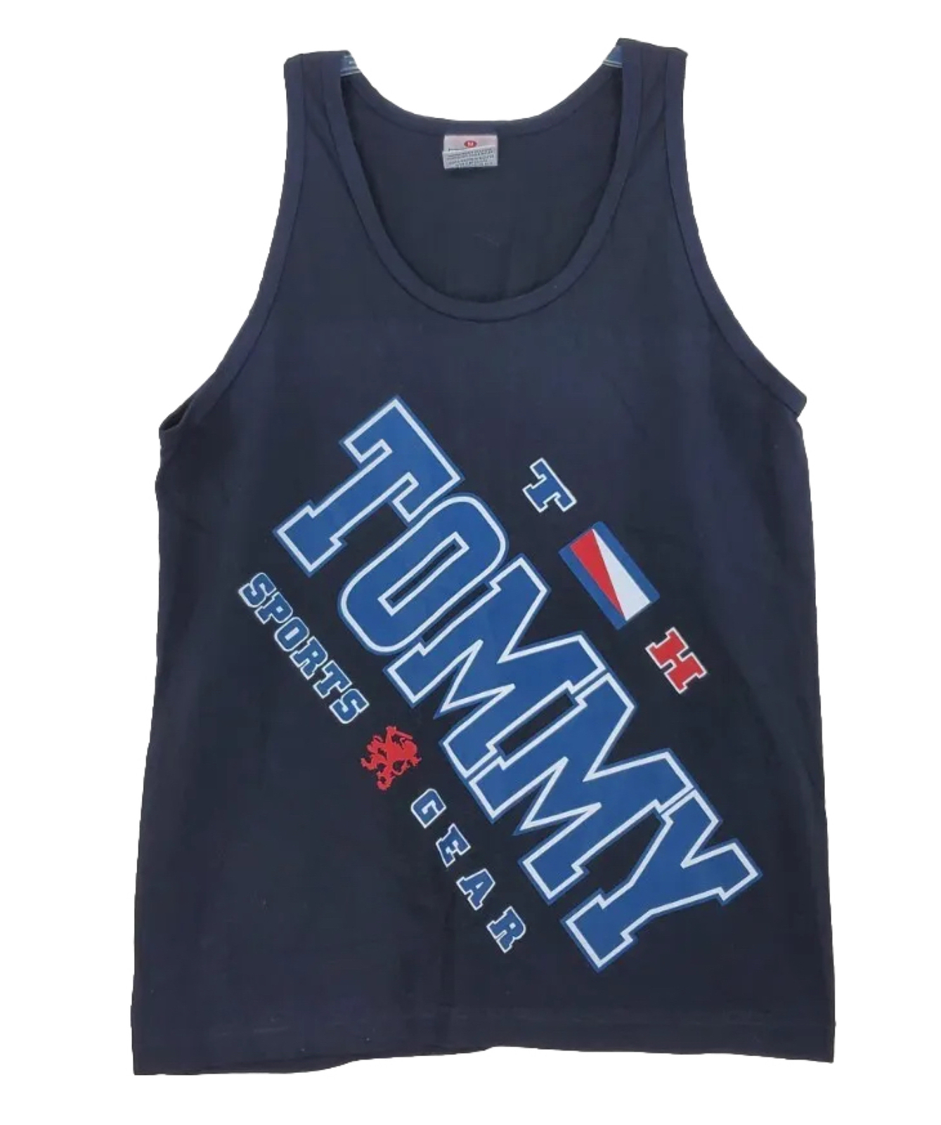 Tommy Sports Gear TH Tank Muscle Shirt Men M Blk Pro Club Spell-Out Vtg Y2K USA