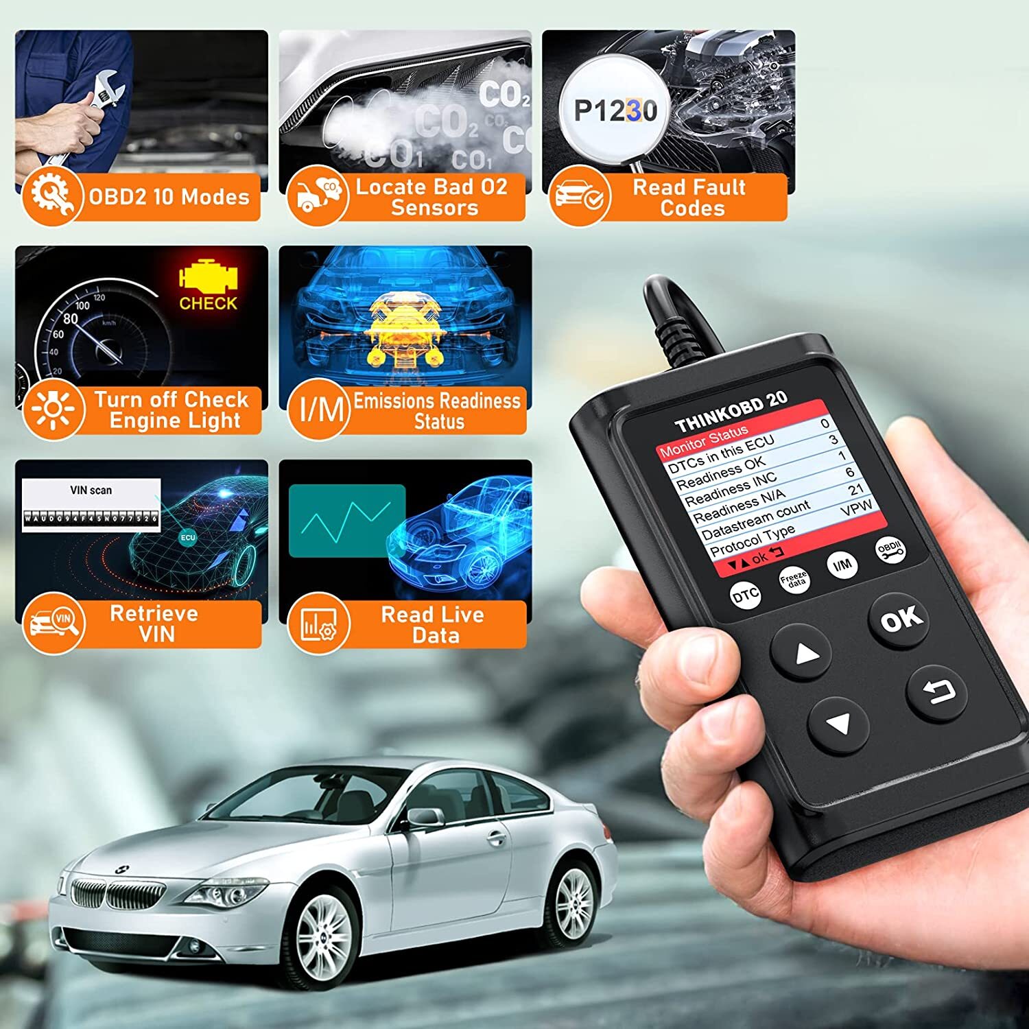 THINKOBD 20 Auto Code Reader OBD2 Scanner Car Check Engine Fault Diagnostic Tool