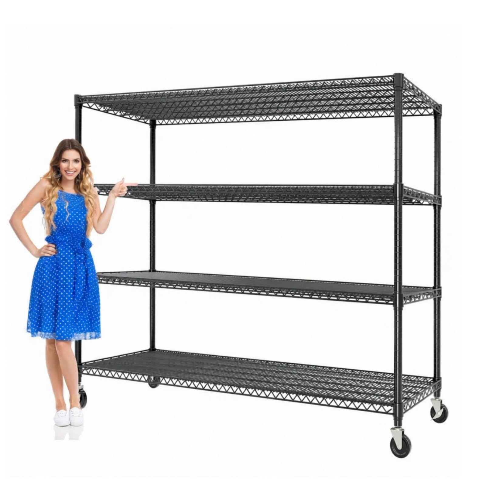 Storage Shelving Unit, Heavy Duty 4-Tier Garage Metal Shelves Rack with Wheels