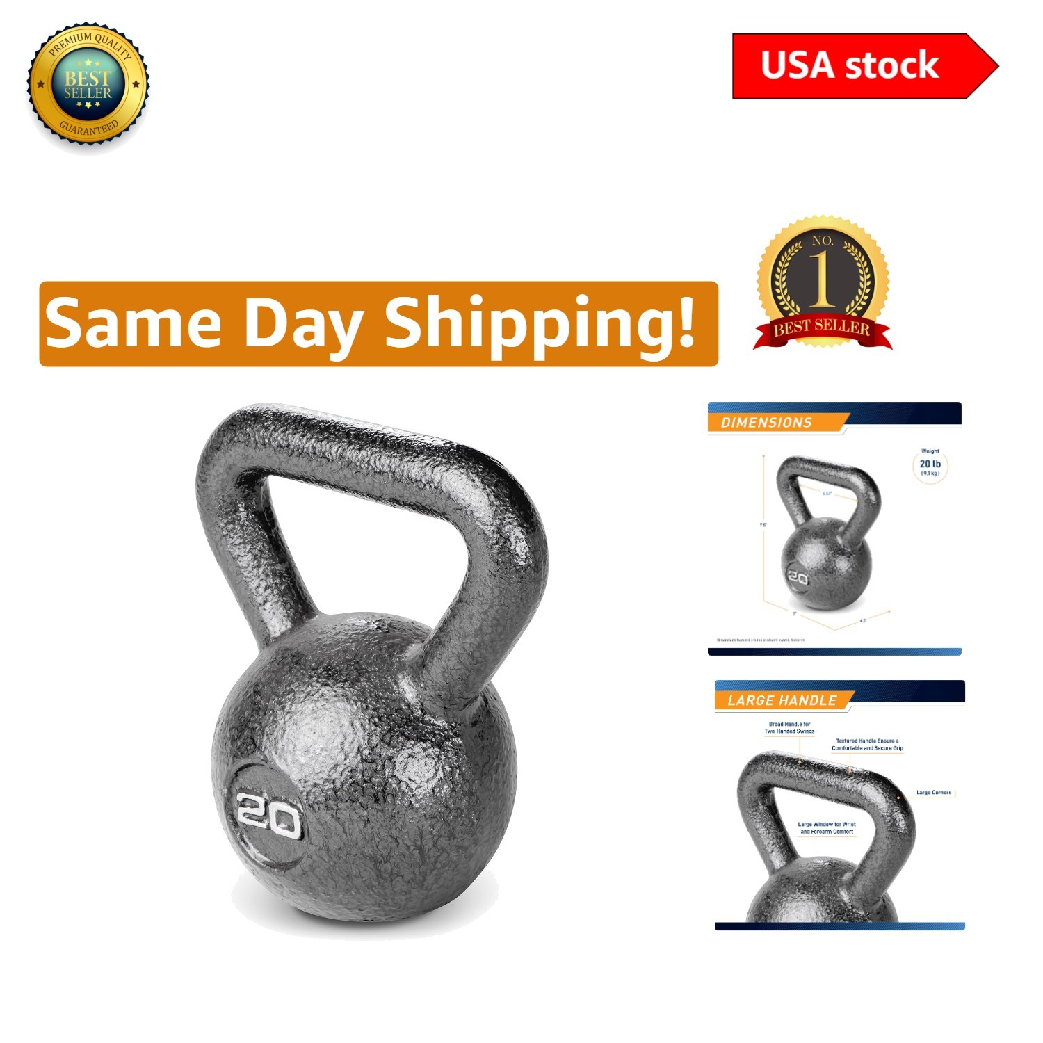 20 lbs Hammertone Kettlebell - Rust-Resistant Cast Iron Weights for Home Fitness