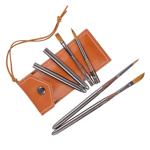Travel Watercolor Brushes, 4 Pcs Travel Paintbrush Set with Leather Pouch for