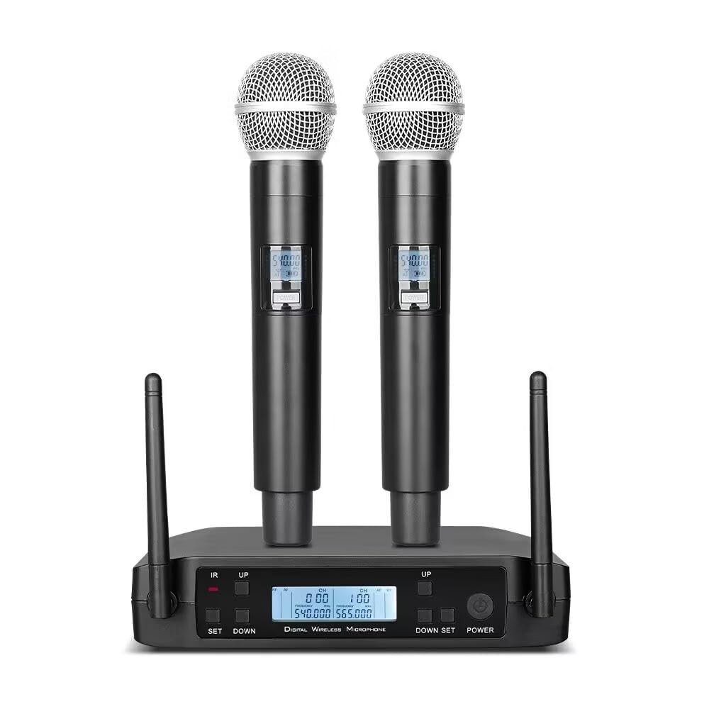 Dual Wireless Microphone System for Karaoke & Church UHF Handheld Mics with R...