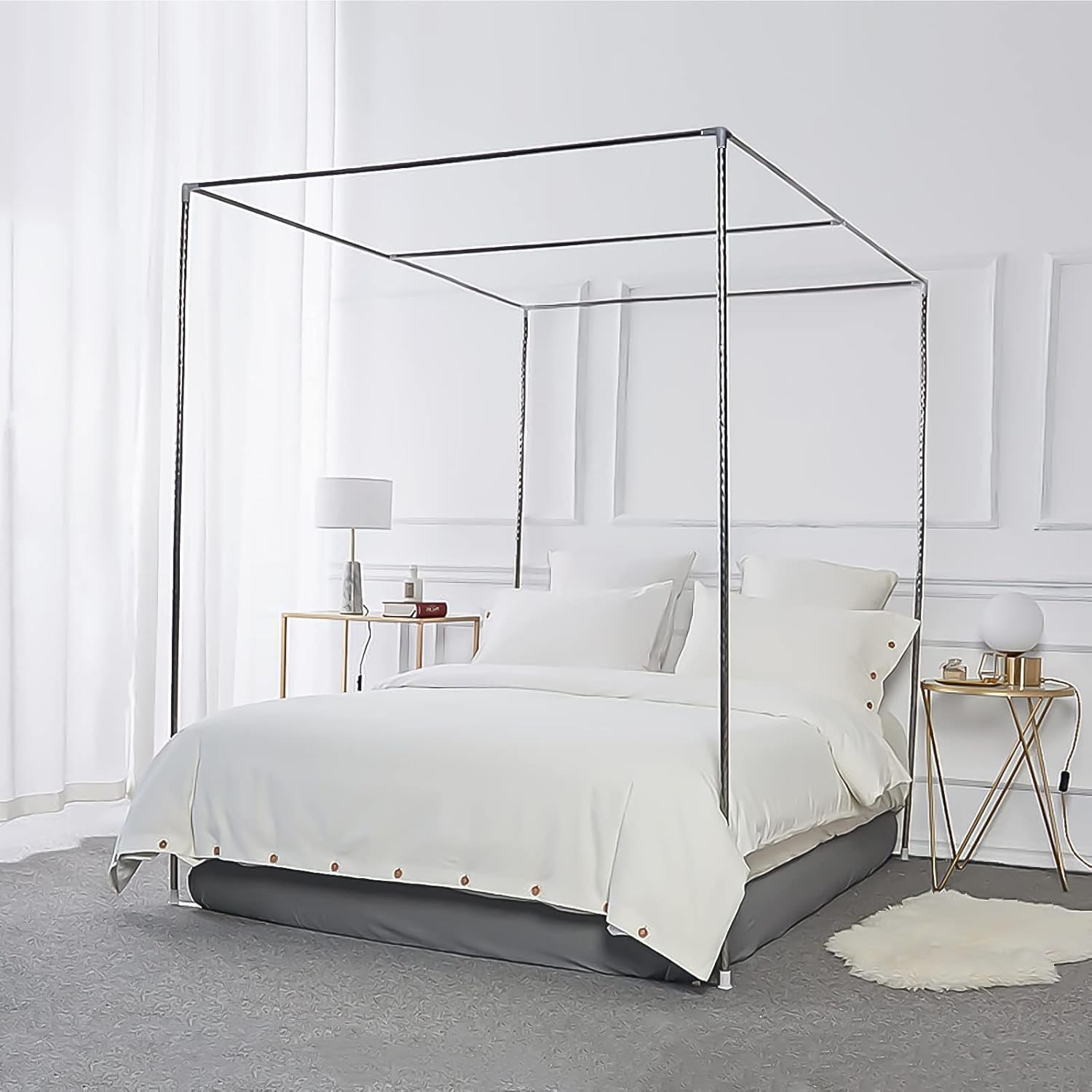 Canopy Bed Frame Stainless Steel Full Size Bed Canopy Frame & Bed Poles, Fit for